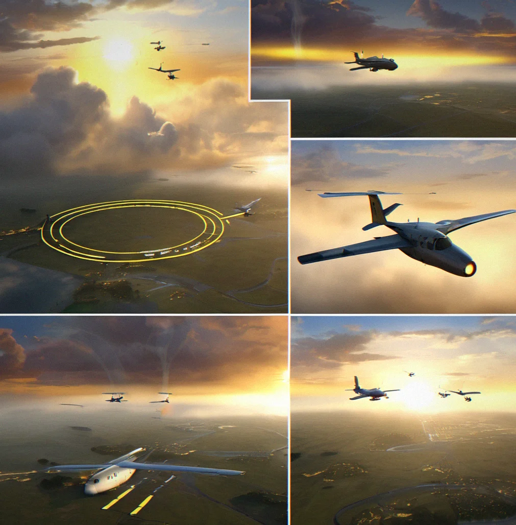 Landing sequence showing aircraft descending toward remote airstrip with fuel indicator in yellow warning zone