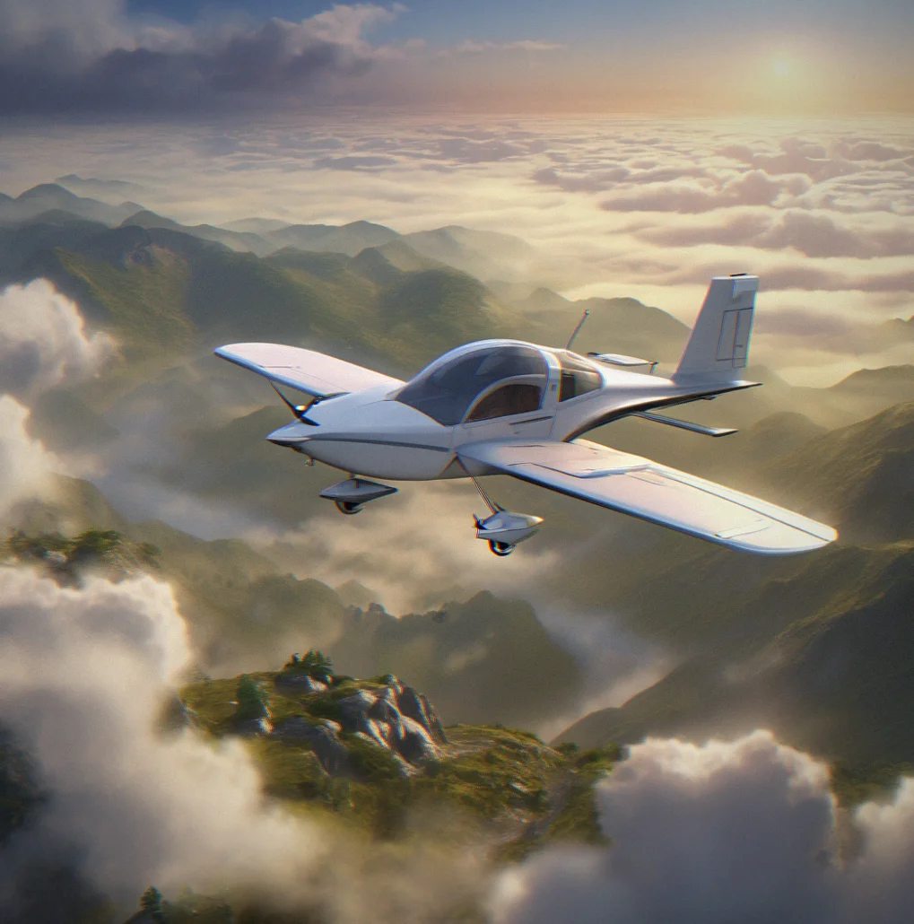Overhead view of a small aircraft positioned over a delivery waypoint in a crystalline valley